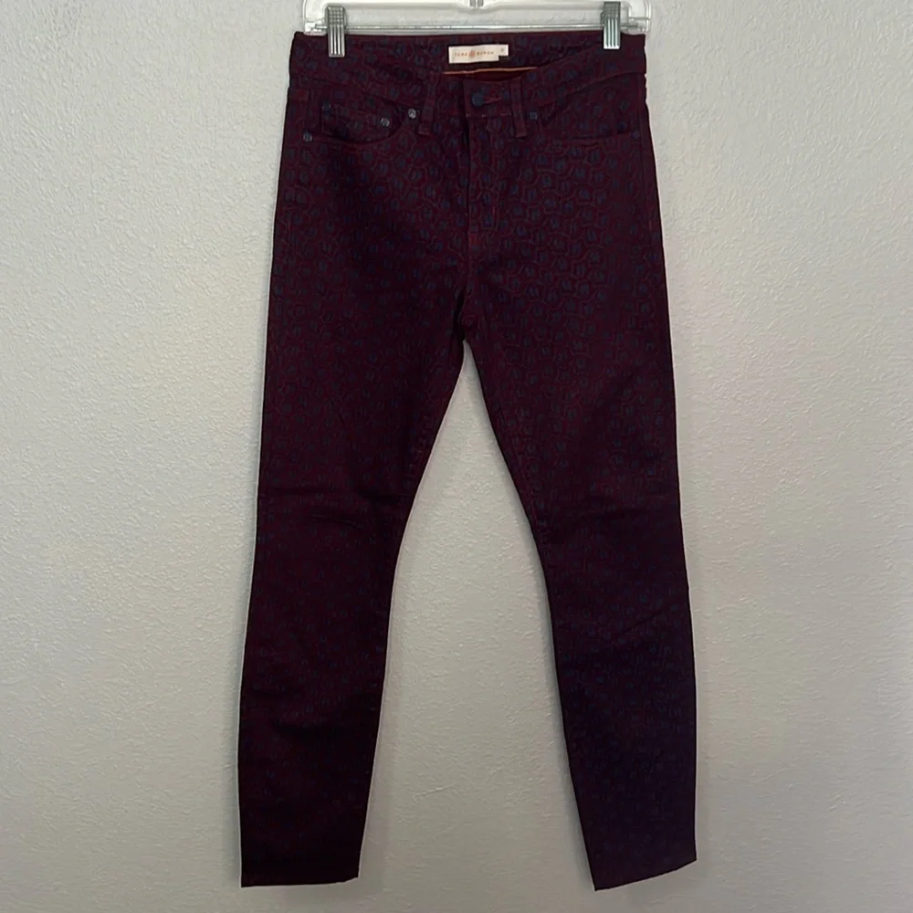 Tory Burch Burgundy/Blue Patterned Jeans Size 27